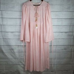 NWT Traffic People Womens Pink Boho Blues Tie Front Paisley Midi Dress Sz Small